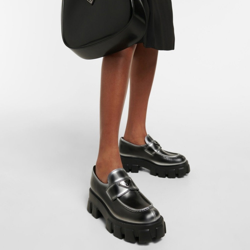 Prada Monolith Brushed Leather Penny Loafer EU36 US6 NWT Chunky Sole - Picture 3 of 14